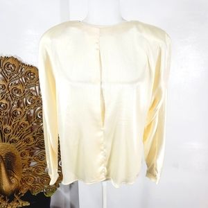 Vintage 80s Shiny Cream Longsleeve Blouse, Size 14